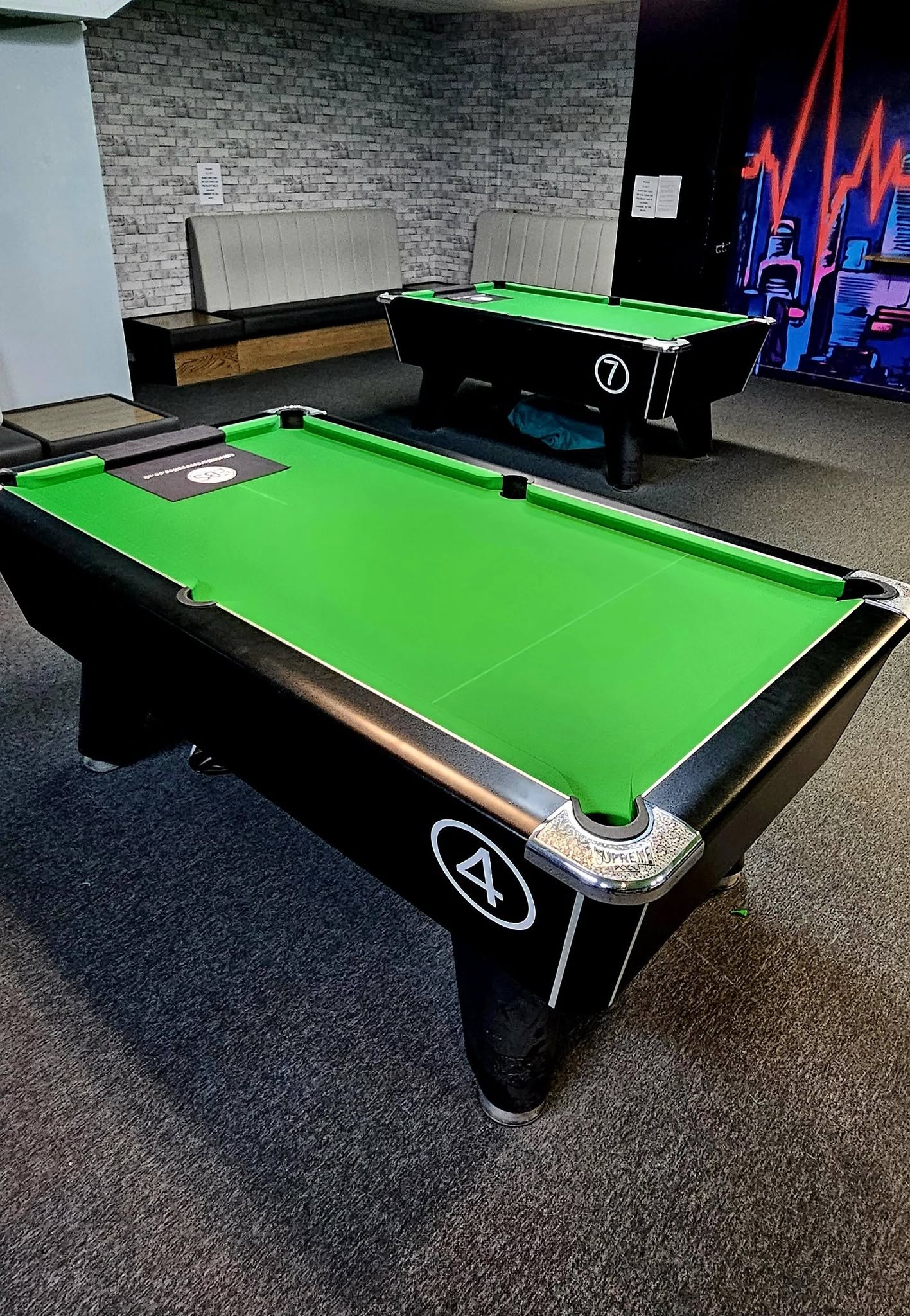 Two of the Red Triangle's Supreme Pool tables in the Pool Hall, Cumbernauld